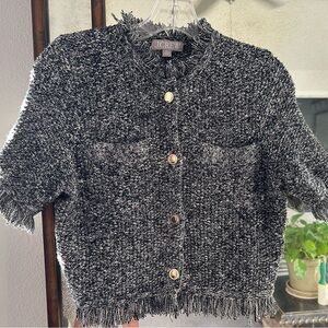 J Crew Cropped fringe-trim lady jacket in marled yarn. Size xs